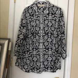 Cotton navy and white button down shirt